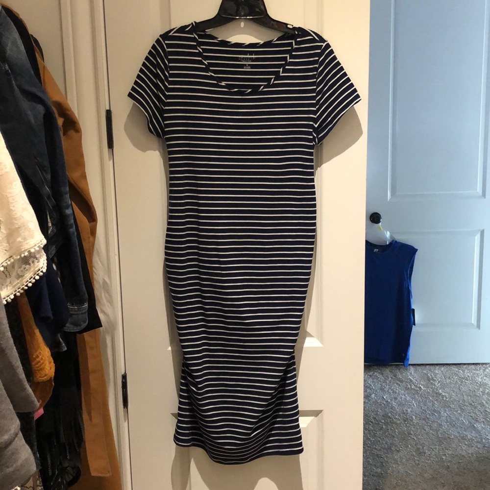 MIDI navy blue stripes maternity dress.